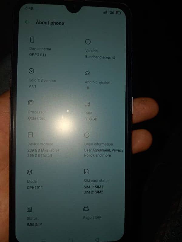 oppo f 11 condition 10/10 sath box hai no open no repair ram 8/256 4