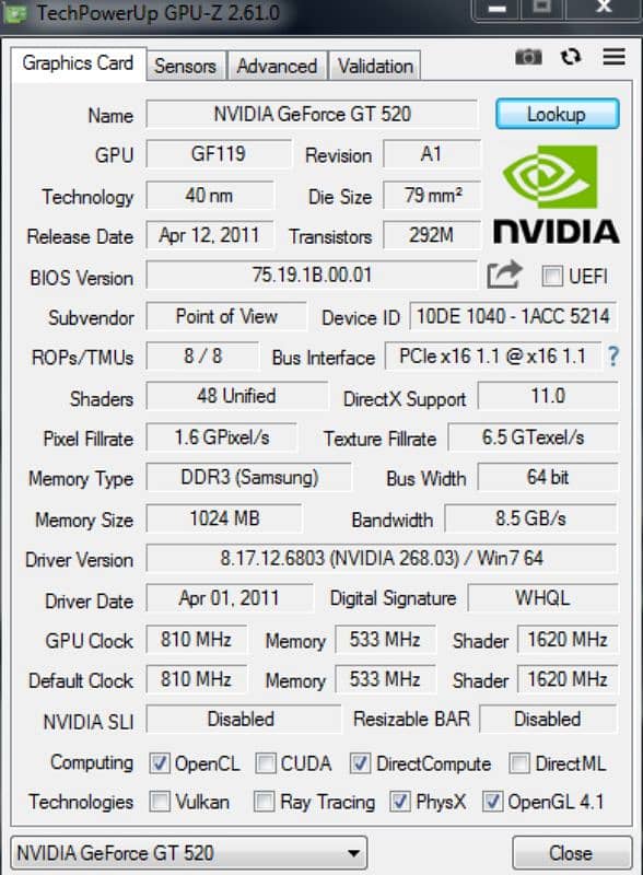 GeForce GT 520 1GB Graphics Card in cheap price 6