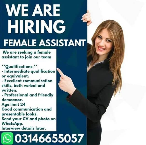 Female Assistant Required || Jobs, Staff Required 0