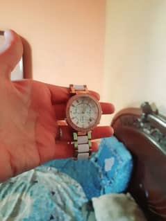 Women Chain Wrist Watch MK Rosegold White