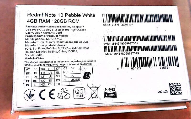 Redmi Note 10 pebble white 4 GB RAM 128 GB ROM 0