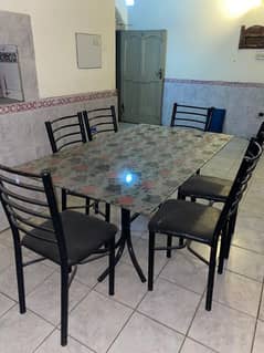 6 seater steel base dinning table