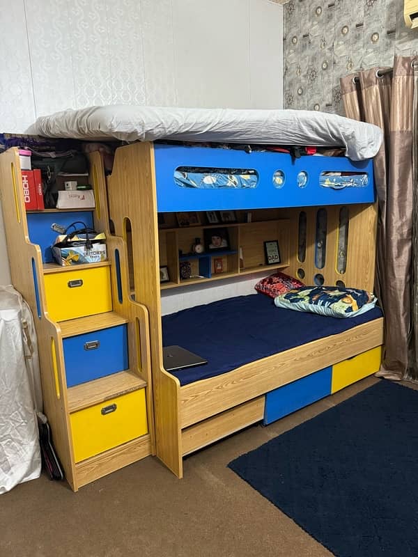 Kids Double Bunker Bed With Mattress and drawers 1