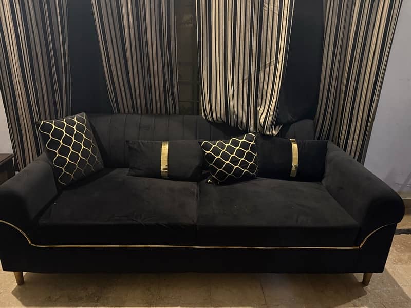 Black 6-Seater Sofa Set with Centre Table 1