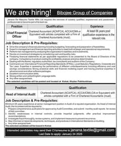 Required cheif financial officer in kohat