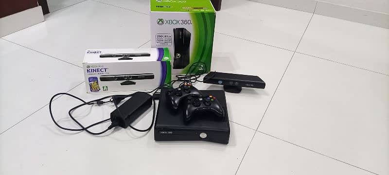 Xbox 360 500gb with two new remote,battery charger,Kinect 1