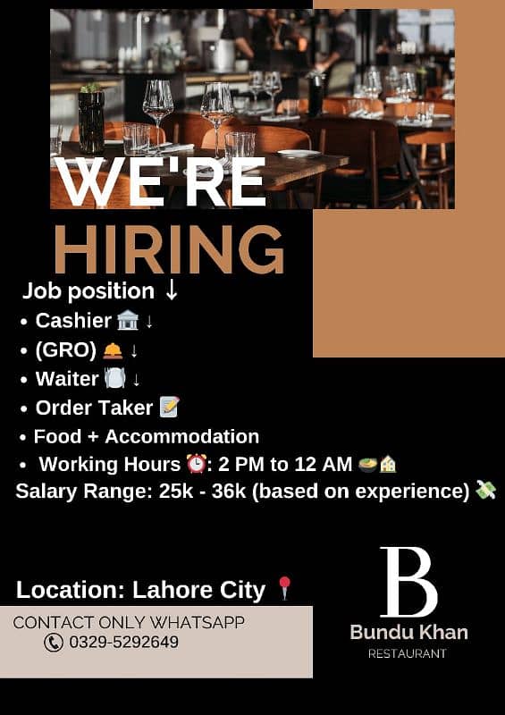 bundhu Khan restaurant jobs available. 0