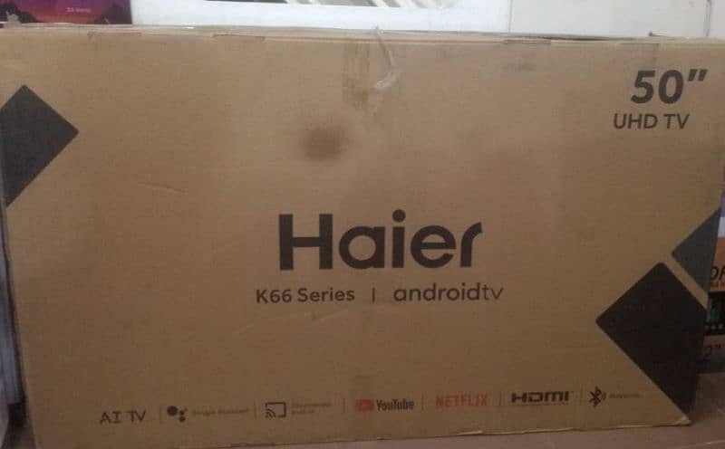 haier 50 inches borderless 4k android led with voice remote box 5