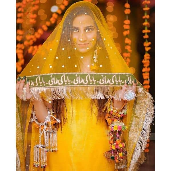 stitched net embroidered nikkah dupatta 0