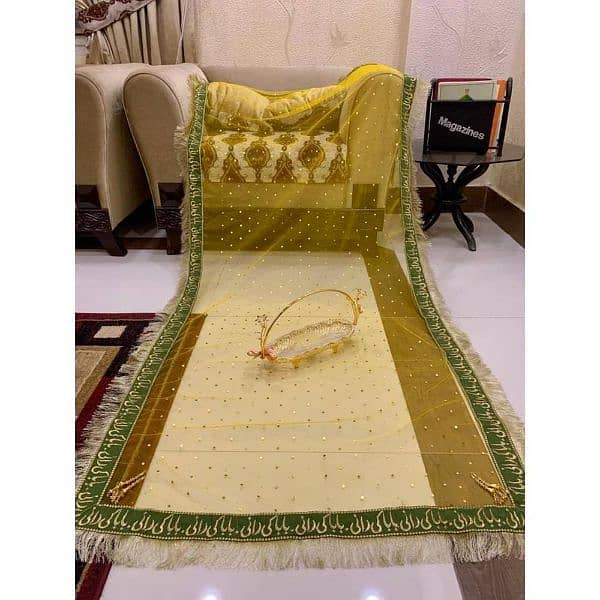 stitched net embroidered nikkah dupatta 3