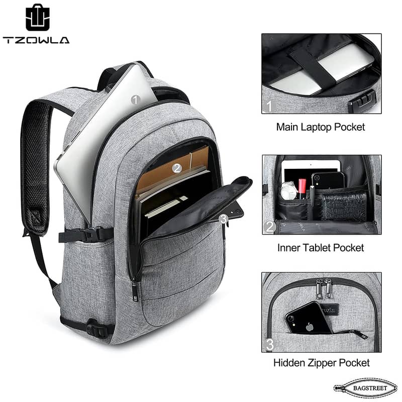 Tzowla 15.6" Laptop Backpack Water Resistant With Lock Travel Bag 2