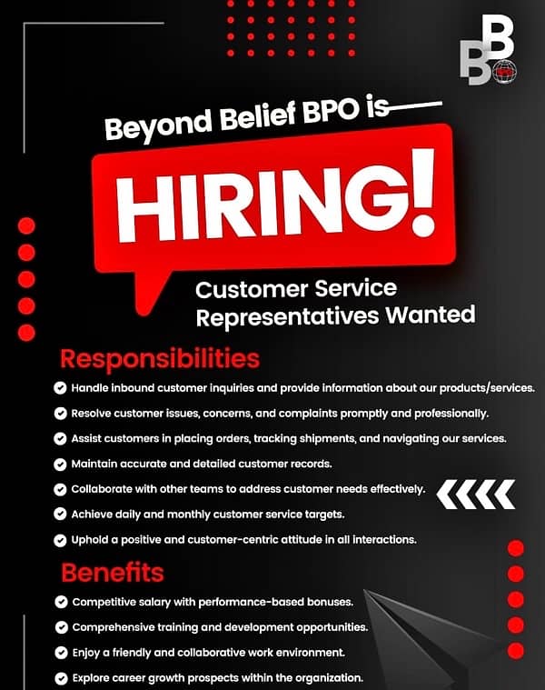 Join Our Team at Beyond Belief BPO! 0