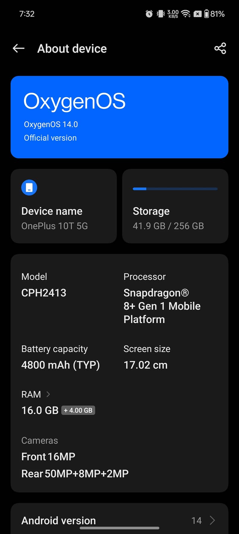 One Plus 10T 16+12 Ram 256 6