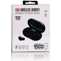 T2 tws headset with 1500 mAh power bank