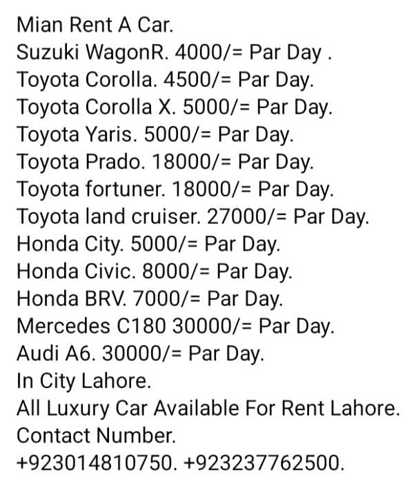 Mian Rent A Car. Ghazi Road Lahore 1