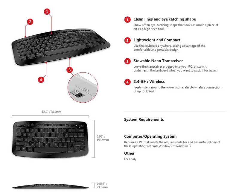 Microsoft Arc Wireless Keyboard Model 1392 Black Used 2