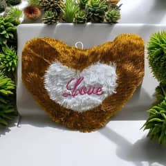 love embroidered furry heart cushion