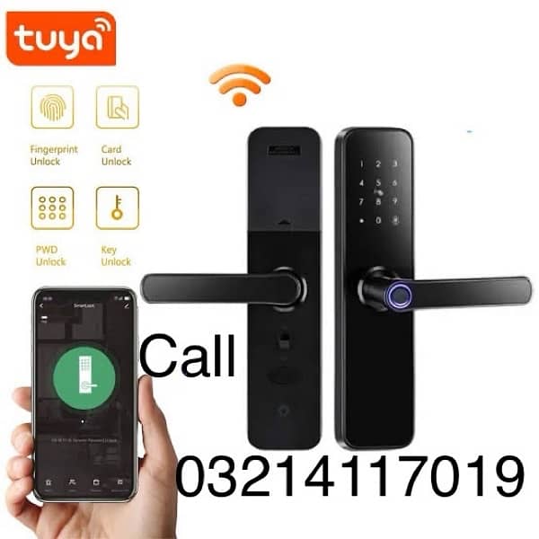 Electric Handle Main Gate Security wooden Door lock Tuya Wifi Mobile 0