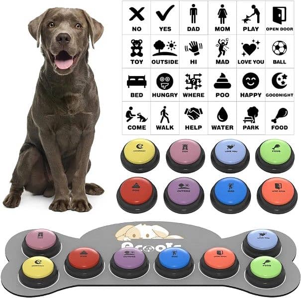 Dog Buttons for Communication, 8 Dog Talking Button Set 0