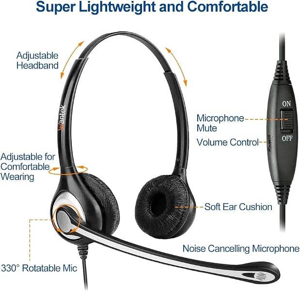 Wantek RJ9 Telephone Headset with Microphone Noise Cancelling 3