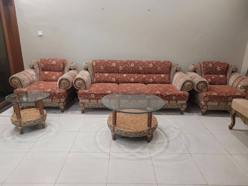 7 seater sofa set along with three chairs 0