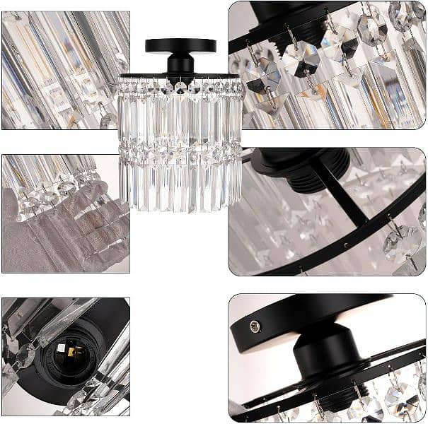 uk frideko lights Modern Crystal Ceiling Lamp Black Ceiling Light 7