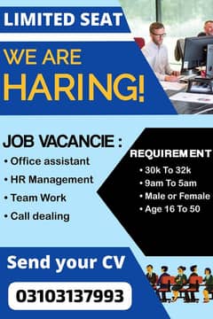 We are hiring male and female candidate