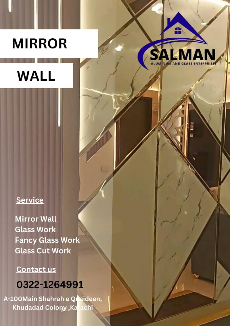 Glass works/Glass Doors/Mirror wall/Glass windows/Diamond shape mirro 0