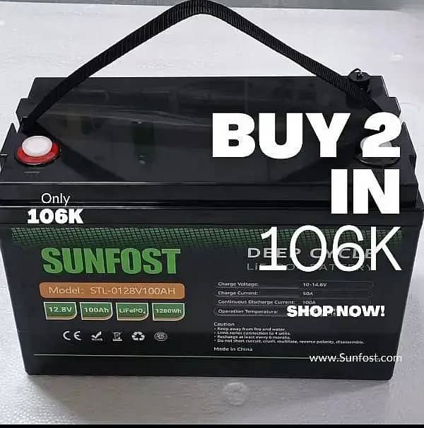 Sunfost lithium 12.8v 24v 48v 100amp solar/Ups battery 2