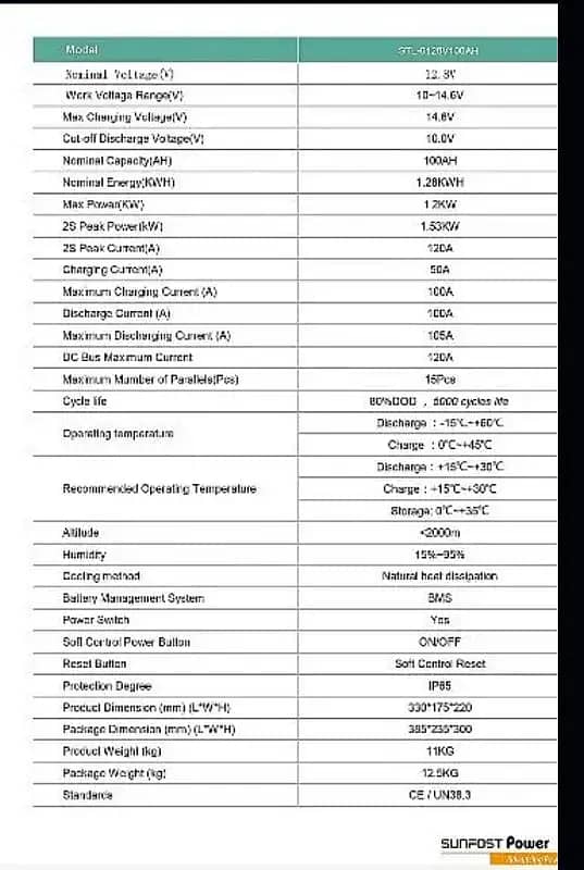 Sunfost lithium 12.8v 24v 48v 100amp solar/Ups battery 6