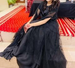 black silk Frock with  Net embroidered gown