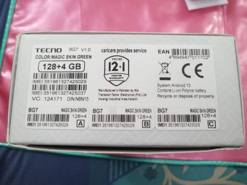 Tecno BG7 128 ROM 4+4 RAM 5