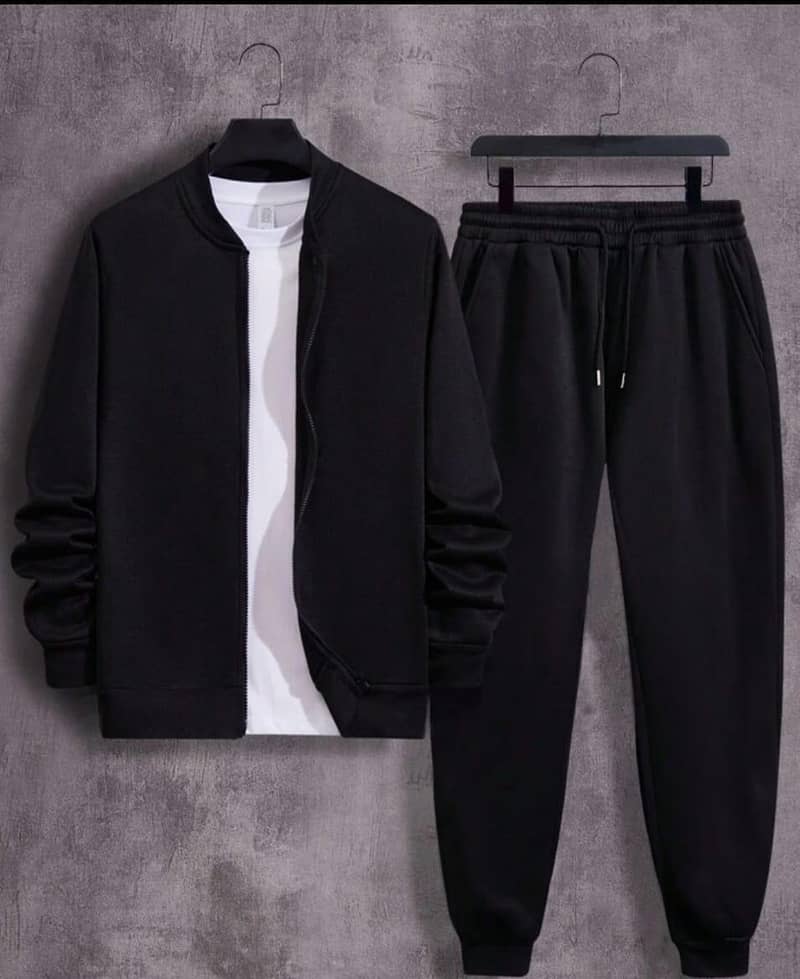 Men's Fleece Zipper Track Suit - 2 PCs in Black 0