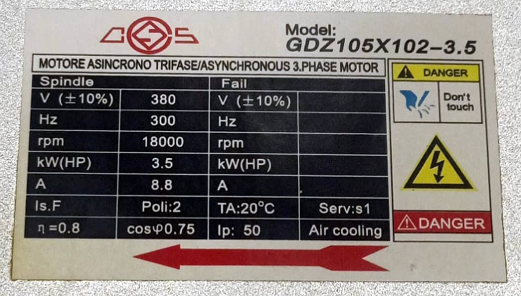 CNC GDZ105x102-3.5 3.5kw 380V 18000rpm ER20-A Air Cool Spindle (Panga) 1