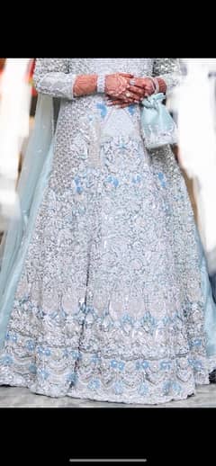 wedding walima dress for sale with tail dupatta