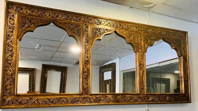 wall hanging wooden mirror frame in portions  antique design made wood 1