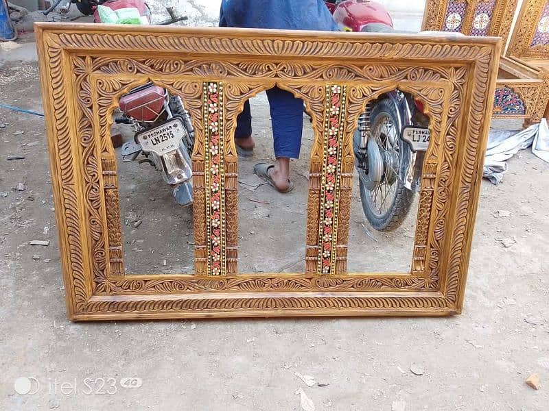 wall hanging wooden mirror frame in portions  antique design made wood 3