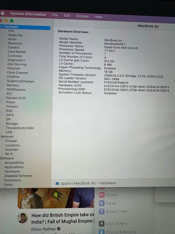 macbook air 2020 intel core i5 , 16 512, no scratch fully sheet ha 3