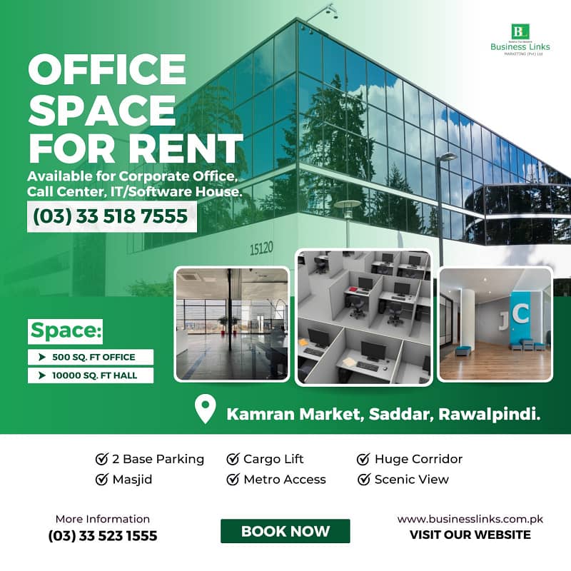 750 sq ft Corporate Office Space Available For Call Center IT Offices Institutes etc Murree Road Rwp. 7