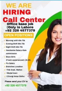 Call center job Lahore Girls/Boys 03264577379