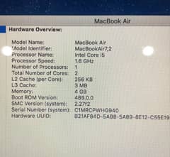 MacBook Air 2015, Intel core i5, Ram =4Gb ssd =128Gb