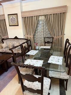 8 seater Solid Chinioti Dining Table with Tea Trolley