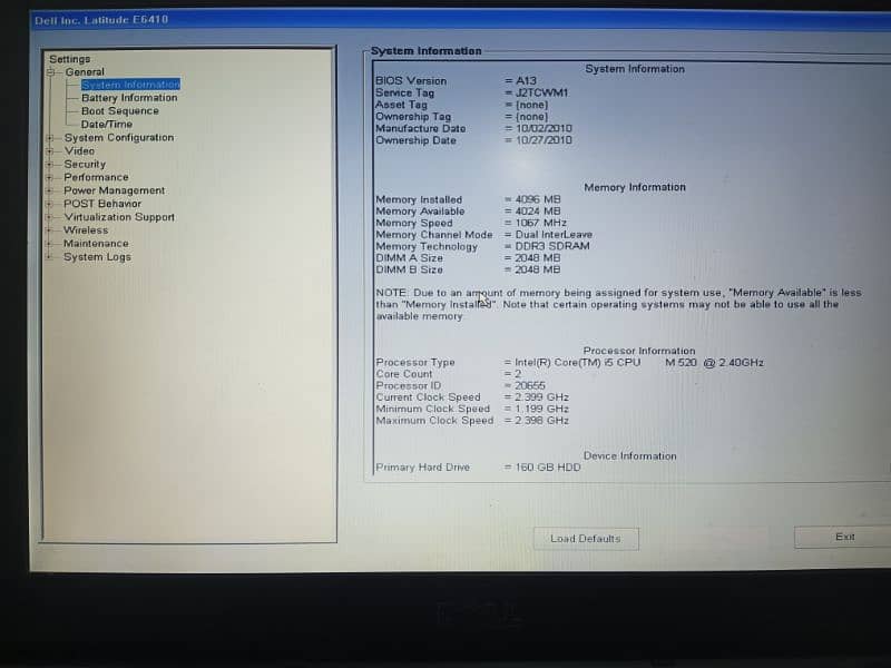 Dell latitude E6410 core i5 (1st generation) 4GB RAM+160GB Hdd hard 2