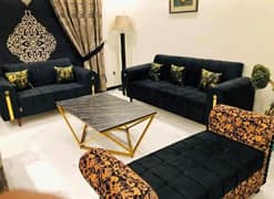 6 Seater Sofa Set black with Table