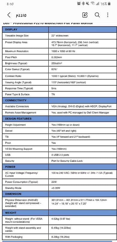 Dell lcd p2210 2