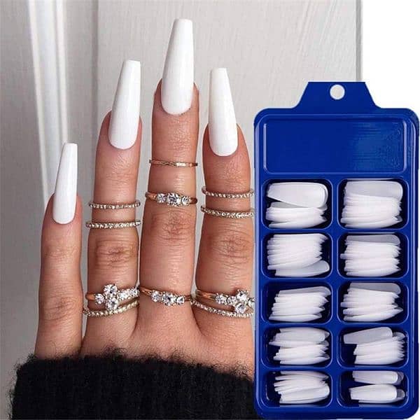 white ballerina fake Nails coffin 100 PCs 1