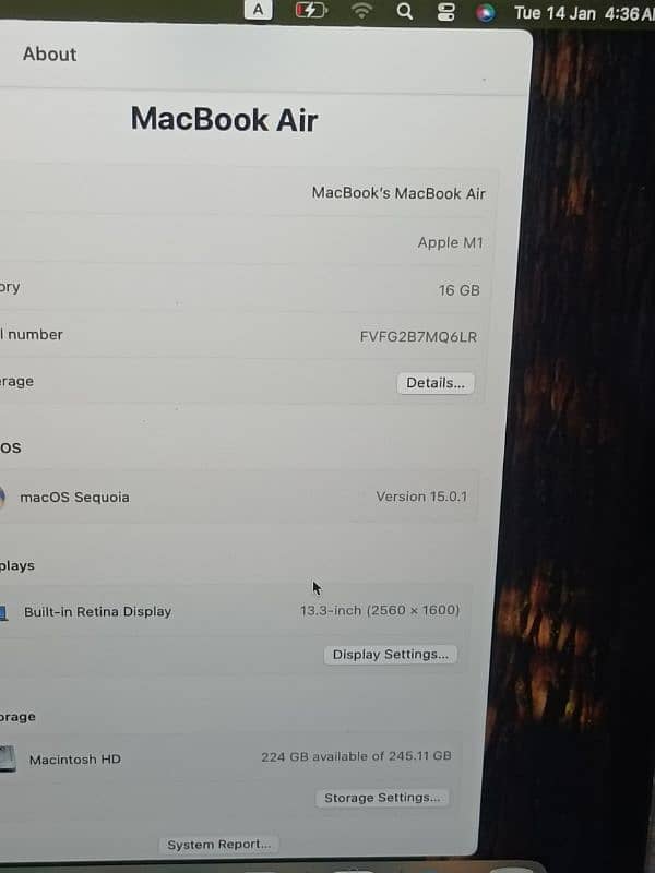 MACBOOK AIR M1 2020 CTO MODLE 13 INCH 16GB RAM 256GB SSD 50 CYCLE 9