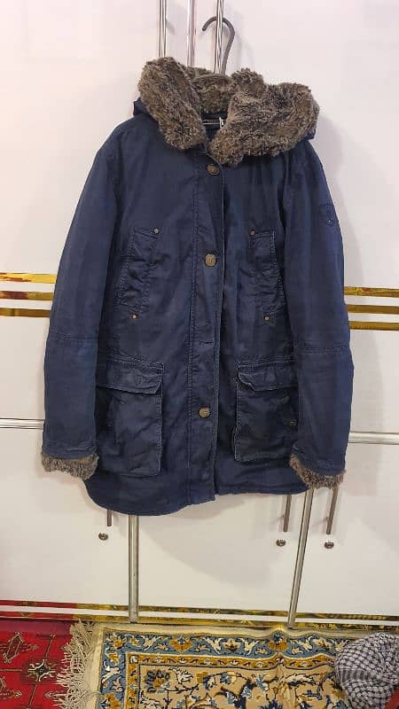 Tommy Hilfiger navy blue coat 3 4 time use 0