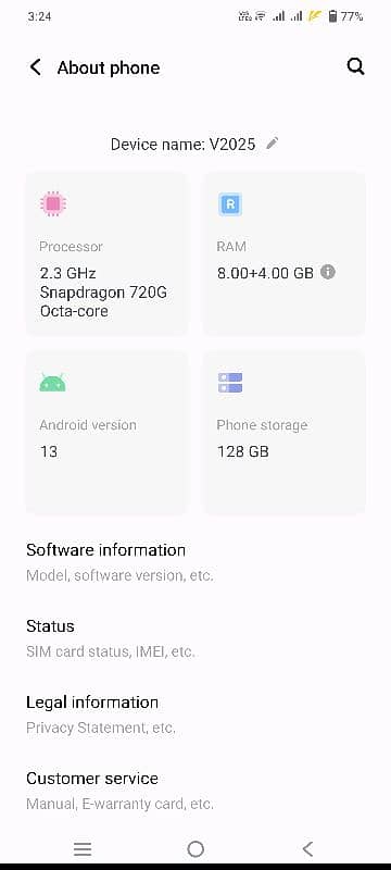 Vivo Mobile Model V2025 8+4Ram/128 ROM 3