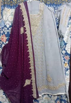 Bridal Maxi Unstiched Crinkle Shiffon Full Heavy Hand Work 03048360651